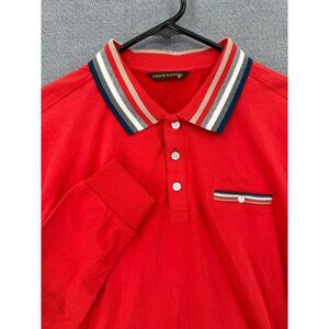 Louis Castel Polo Mens 105 (L) Striped Collar Long Sleeve Red Golf Shirt Preppy